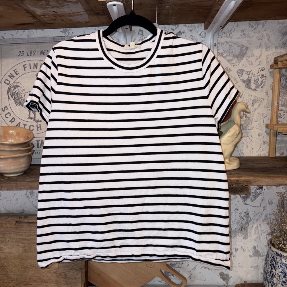 Madewell Women's M Classic Coastal Stripe Black White T Shirt Layering Fall